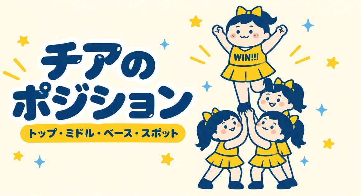 チアのポジションを表すイラスト。トップを下で支えるチアの女の子たち
