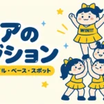 チアのポジションを表すイラスト。トップを下で支えるチアの女の子たち