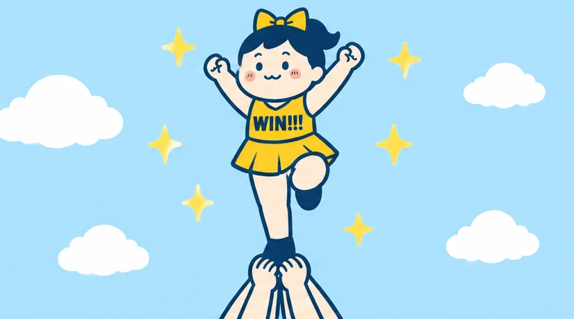 空の中で片足で立ち、両手を上げるトップの女の子